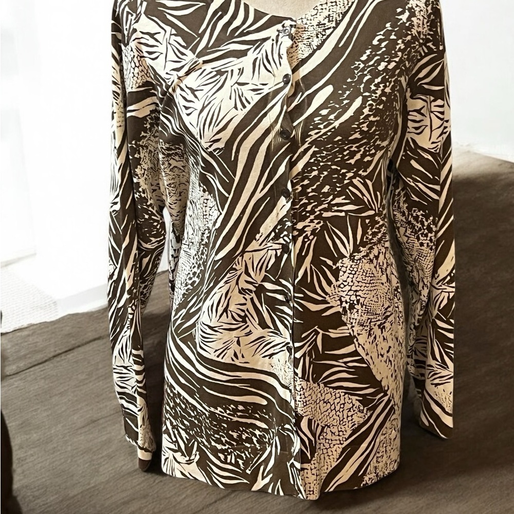Madison Asymmetrical Brown and Beige Long Sleeve Blouse Made of a Silk Blend 2X